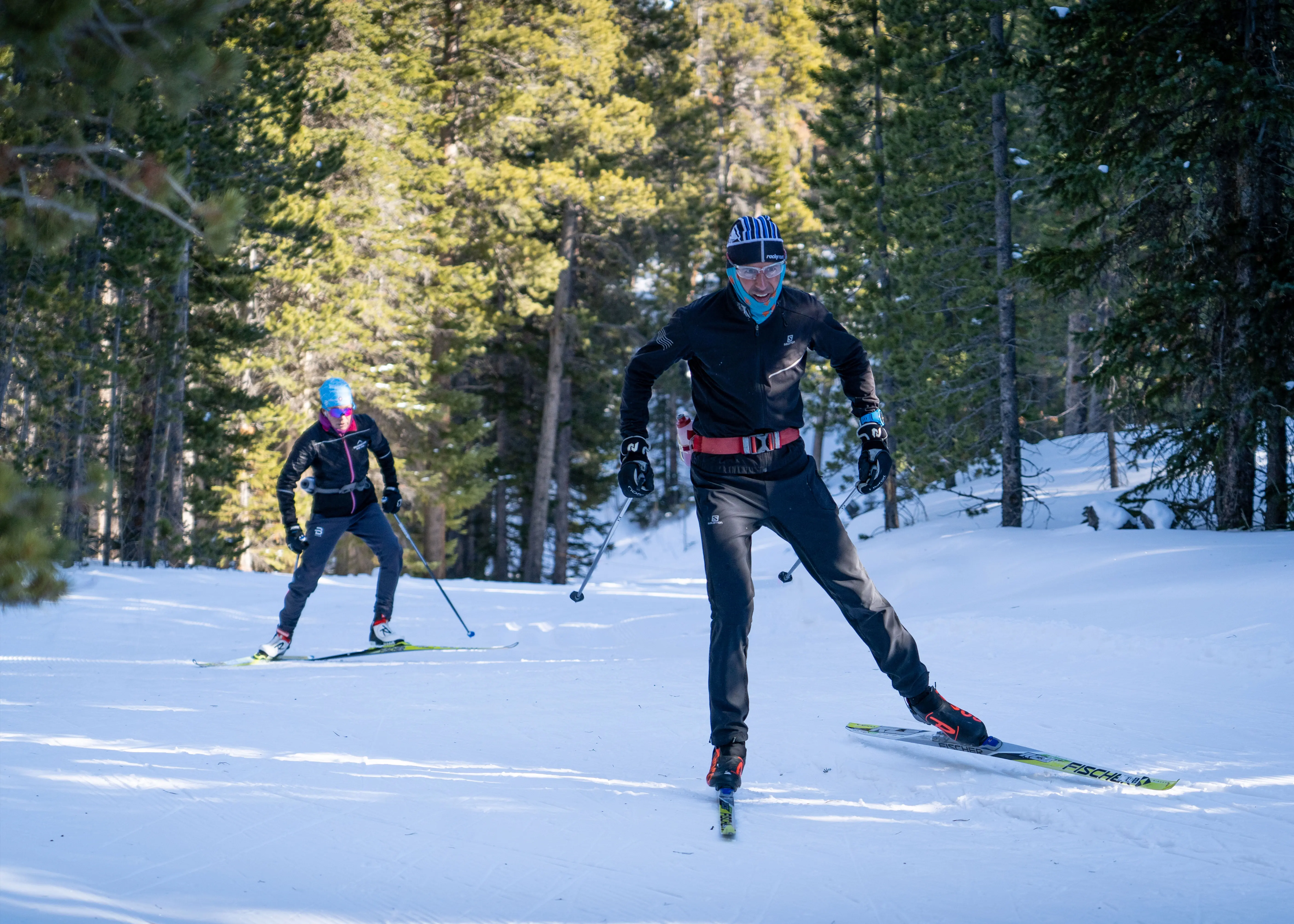 two nordic skiers