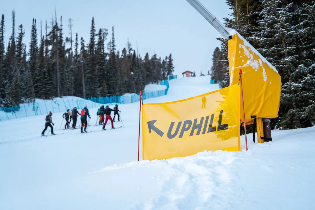 uphill sign on an early morning